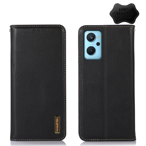 

For OPPO Realme 9i/A36 4G/A76 4G/A96 4G KHAZNEH Nappa Top Layer Cowhide Leather Phone Case(Black)