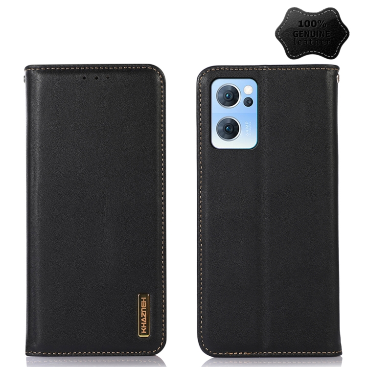 

For OPPO Reno7 5G CN Version KHAZNEH Nappa Top Layer Cowhide Leather Phone Case(Black)