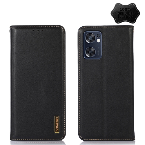

For OPPO Reno7 SE 5G KHAZNEH Nappa Top Layer Cowhide Leather Phone Case(Black)
