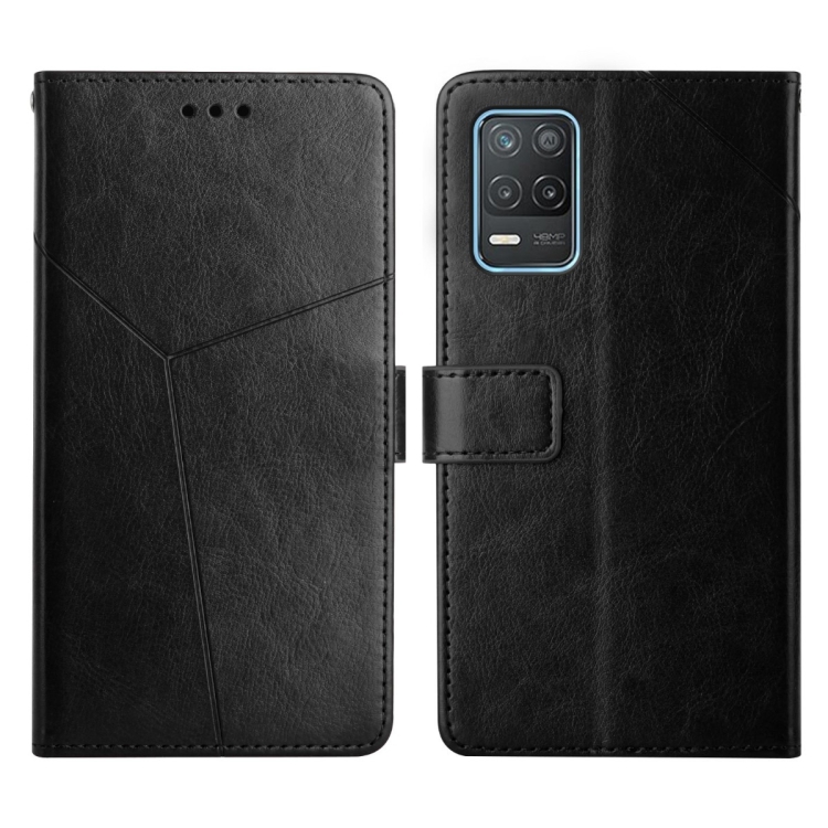 

For OPPO Realme 8 5G Y Stitching Horizontal Flip Leather Phone Case(Black)