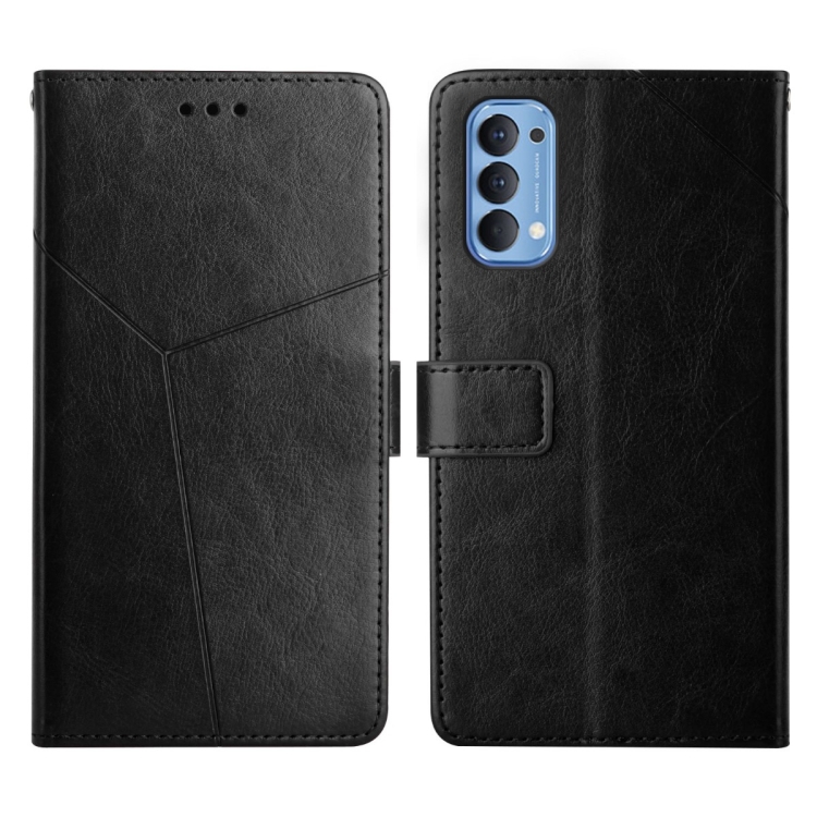 

For OPPO Reno4 5G Y Stitching Horizontal Flip Leather Phone Case(Black)