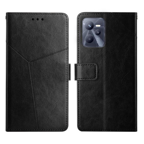 

For OPPO Realme C35 Y Stitching Horizontal Flip Leather Phone Case(Black)