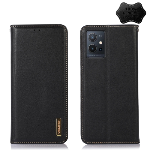 

For vivo Y75 5G Global/T1 5G Global/Y55 5G Global/Y33S 5G Global/IQOO U5 KHAZNEH Nappa Top Layer Cowhide Leather Phone Case(Black)