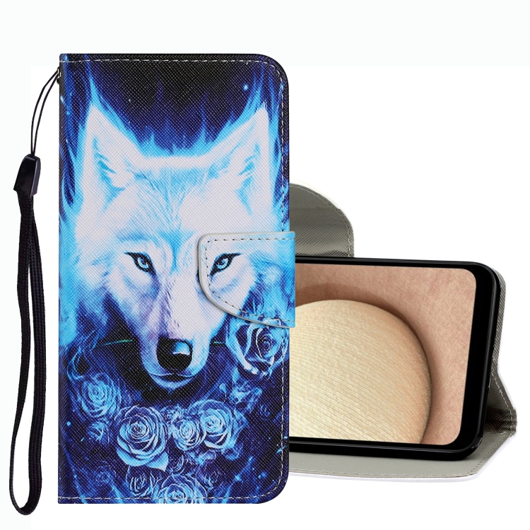 

For Samsung Galaxy A02s US Version Coloured Drawing Pattern Leather Phone Case(Rose Wolf)