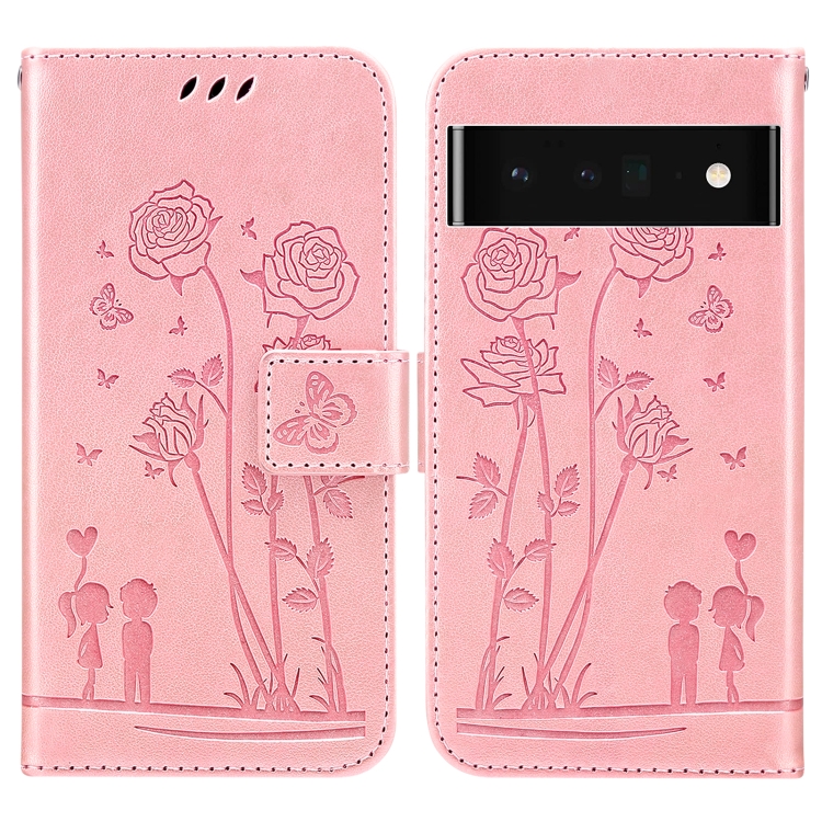 

For Google Pixel 6 Pro Embossing Rose Couple Leather Phone Case(Pink)