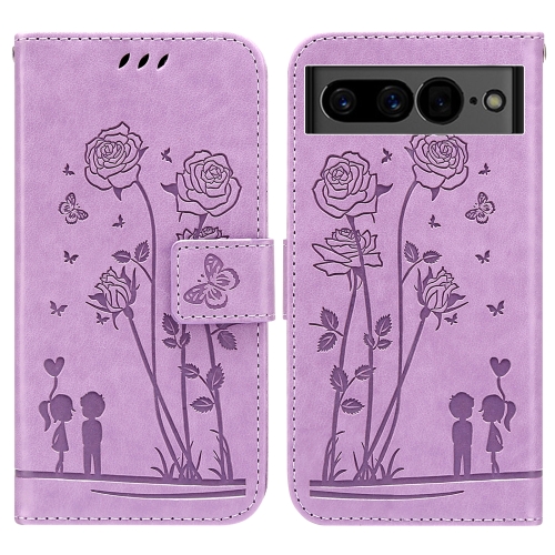 For Google Pixel 7 5G Embossing Rose Couple Leather Phone Case(Purple)