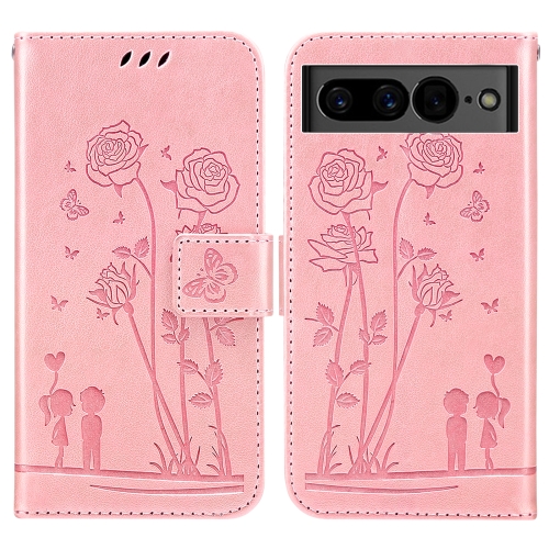 For Google Pixel 7 5G Embossing Rose Couple Leather Phone Case(Pink)
