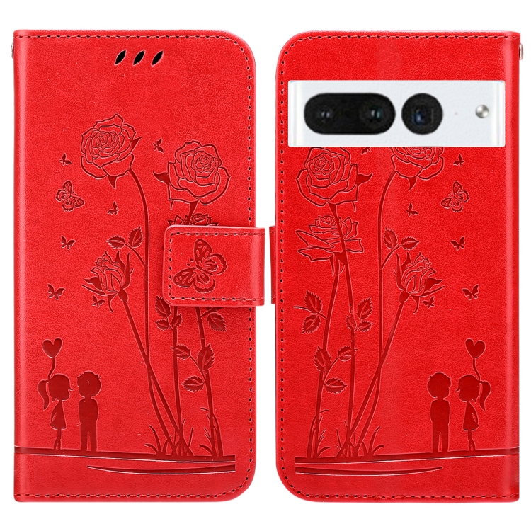 

For Google Pixel 7 Pro 5G Embossing Rose Couple Leather Phone Case(Red)