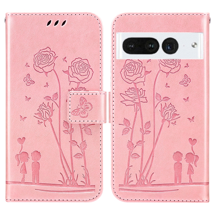 

For Google Pixel 7 Pro 5G Embossing Rose Couple Leather Phone Case(Pink)