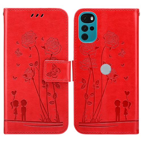 

For Motorola Moto G22 Embossing Rose Couple Leather Phone Case(Red)