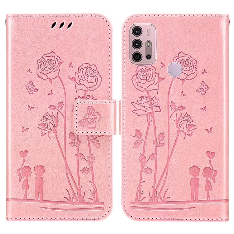 

For Motorola Moto G30 / G10 / G20 Embossing Rose Couple Leather Phone Case(Pink)