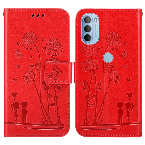 

For Motorola Moto G31 / G41 Embossing Rose Couple Leather Phone Case(Red)