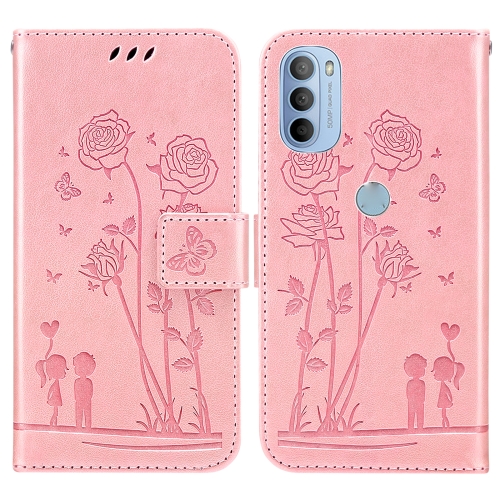 

For Motorola Moto G31 / G41 Embossing Rose Couple Leather Phone Case(Pink)
