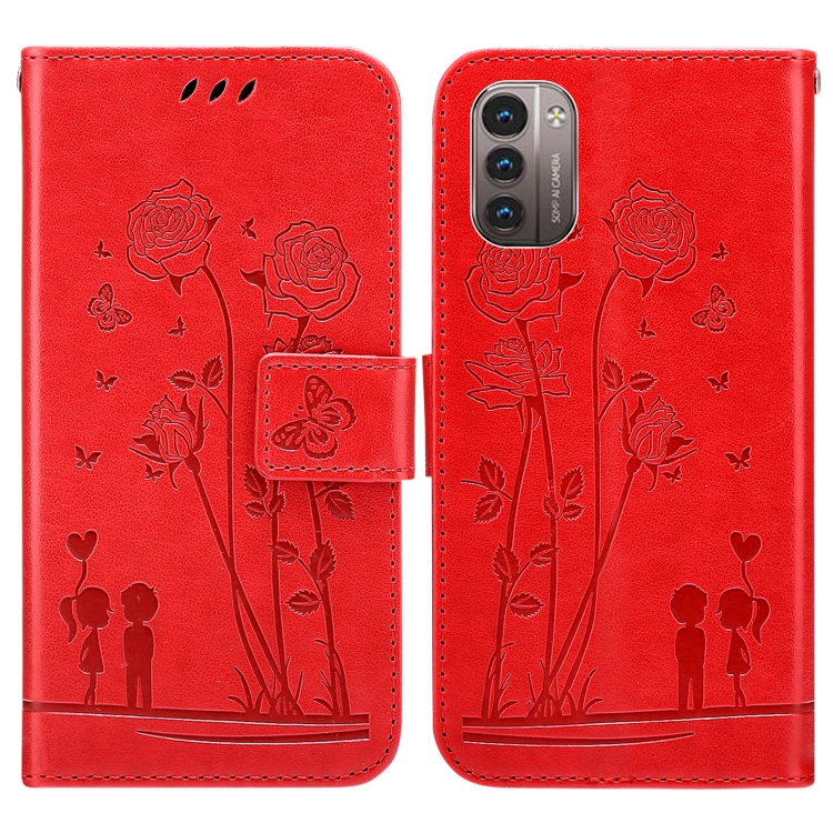 

For Nokia G21 / G11 Embossing Rose Couple Leather Phone Case(Red)