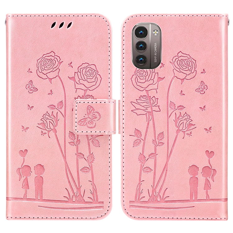 

For Nokia G21 / G11 Embossing Rose Couple Leather Phone Case(Pink)
