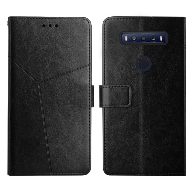 

For TCL 10 SE Y Stitching Horizontal Flip Leather Phone Case(Black)