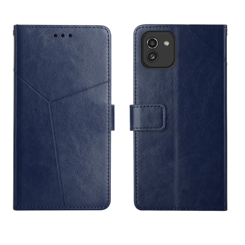 

For Samsung Galaxy A03 164mm Global Y Stitching Horizontal Flip Leather Phone Case(Blue)