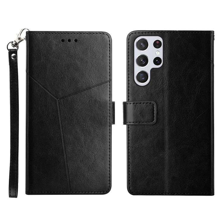 

For Samsung Galaxy S22 Ultra Y Stitching Horizontal Flip Leather Phone Case(Black)