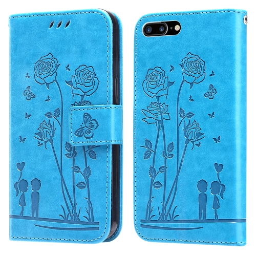 

Embossing Rose Couple Leather Phone Case For iPhone 8 Plus / 7 Plus(Blue)