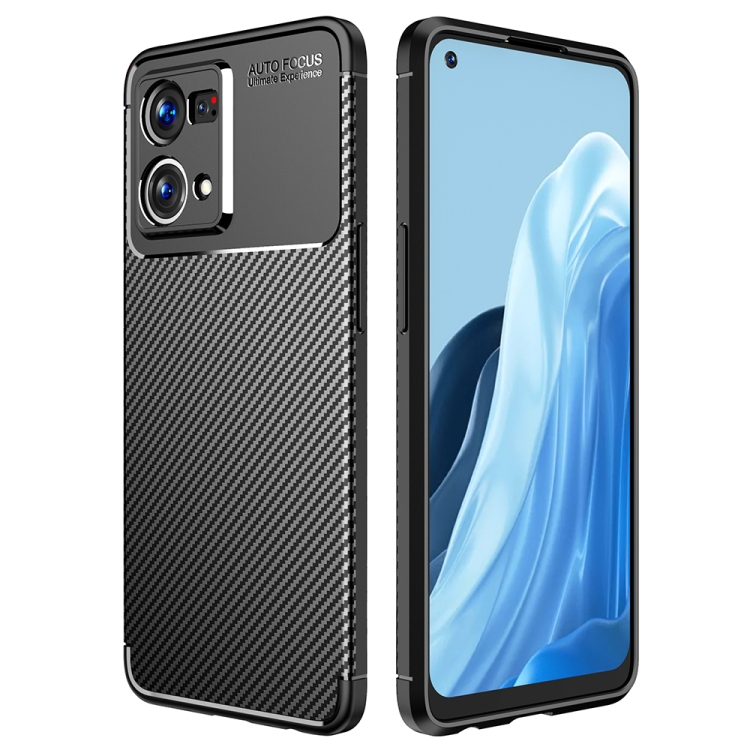 

For OPPO Reno7 4G Global Carbon Fiber Texture Shockproof TPU Phone Case(Black)