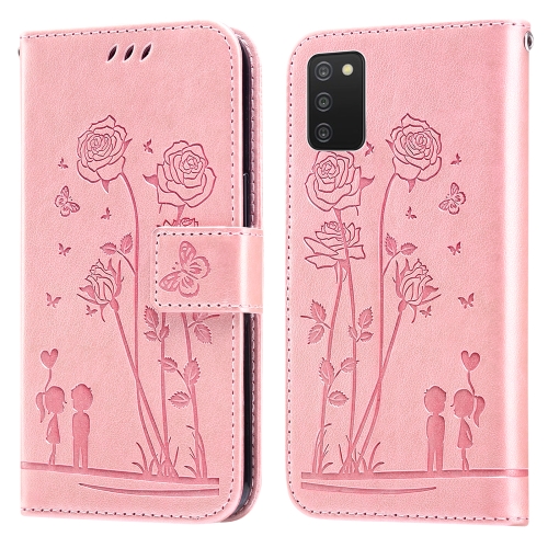 

For Samsung Galaxy A03s 166mm Embossing Rose Couple Leather Phone Case(Pink)