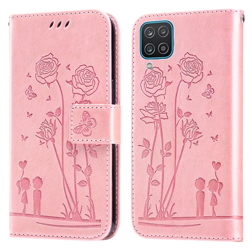 

For Samsung Galaxy A12 5G Embossing Rose Couple Leather Phone Case(Pink)