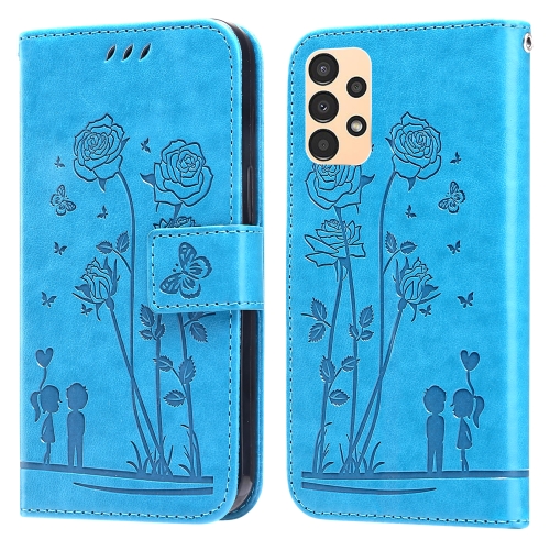 

For Samsung Galaxy A13 4G Embossing Rose Couple Leather Phone Case(Blue)