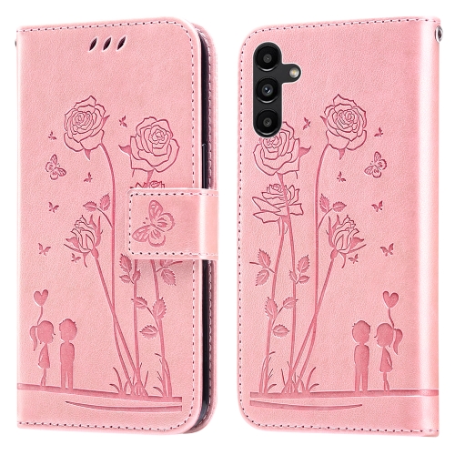 

For Samsung Galaxy A13 5G Embossing Rose Couple Leather Phone Case(Pink)