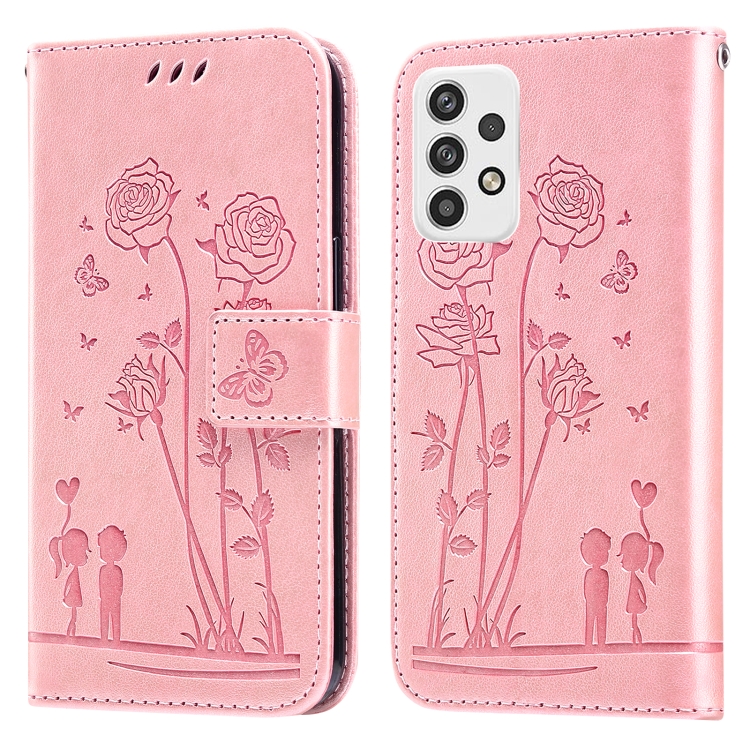 

For Samsung Galaxy A23 Embossing Rose Couple Leather Phone Case(Pink)