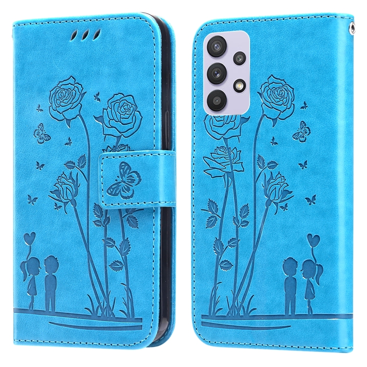 

For Samsung Galaxy A32 5G Embossing Rose Couple Leather Phone Case(Blue)