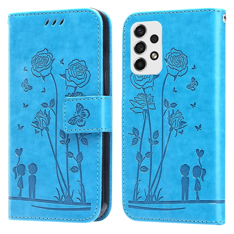 

For Samsung Galaxy A53 5G Embossing Rose Couple Leather Phone Case(Blue)