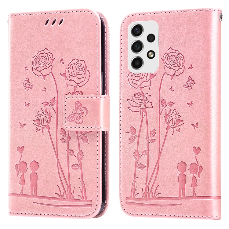 

For Samsung Galaxy A53 5G Embossing Rose Couple Leather Phone Case(Pink)