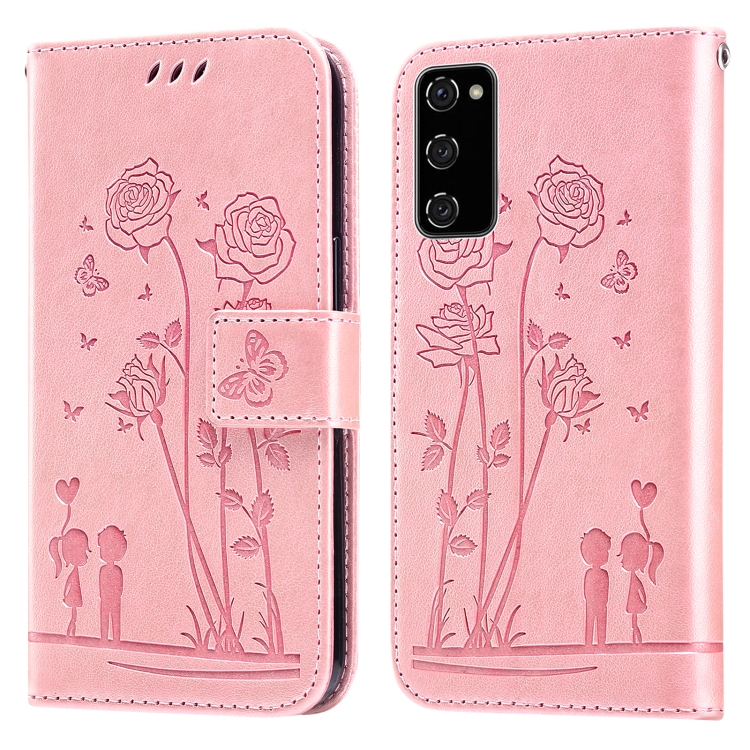 

For Samsung Galaxy S20 FE 4G&5G / S20 Lite Embossing Rose Couple Leather Phone Case(Pink)