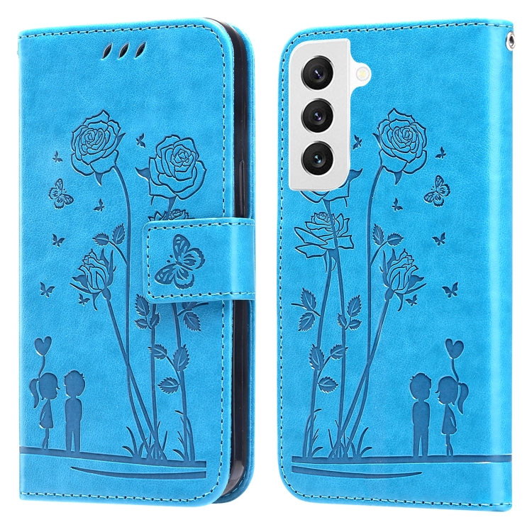 

For Samsung Galaxy S22 5G Embossing Rose Couple Leather Phone Case(Blue)