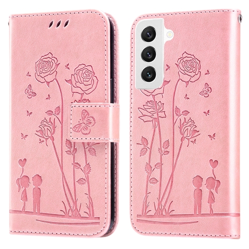 

For Samsung Galaxy S22 5G Embossing Rose Couple Leather Phone Case(Pink)