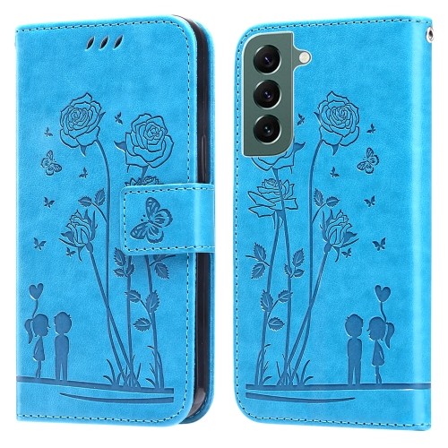 

For Samsung Galaxy S22+ 5G Embossing Rose Couple Leather Phone Case(Blue)
