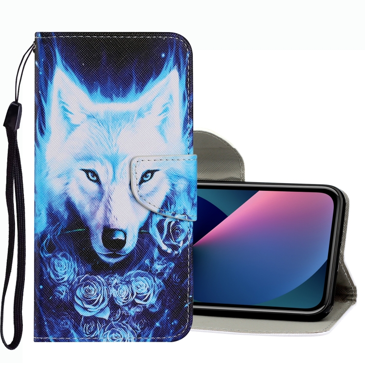 

Coloured Drawing Pattern Leather Phone Case For iPhone 13 mini(Rose Wolf)