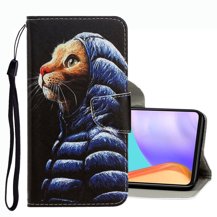 

For Samsung Galaxy A53 3D Colored Drawing Leather Phone Case(Down Jacket Cat)