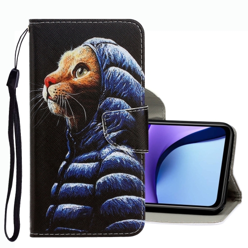 

For Xiaomi Redmi Note 9T 3D Colored Drawing Leather Phone Case(Down Jacket Cat)