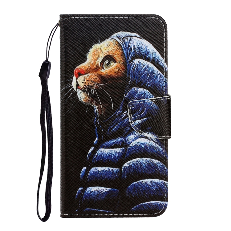

For Xiaomi Mi 10T Lite 3D Colored Drawing Leather Phone Case(Down Jacket Cat)
