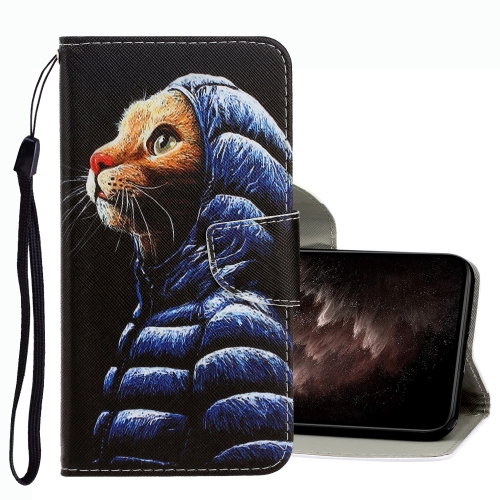 For Xiaomi Mi 11T 3D Colored Drawing Leather Phone Case(Down Jacket Cat)
