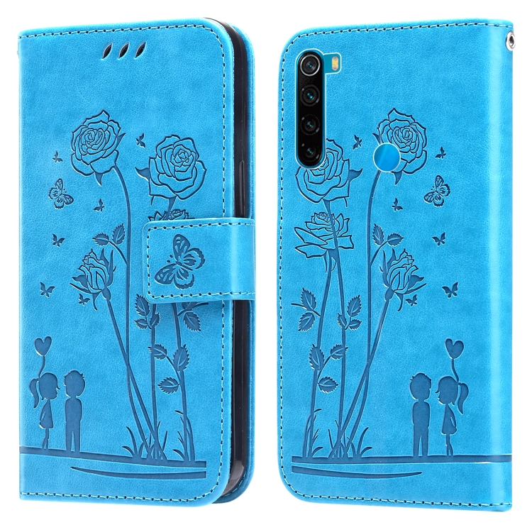 

For Xiaomi Redmi Note 8 2021 Embossing Rose Couple Leather Phone Case(Blue)