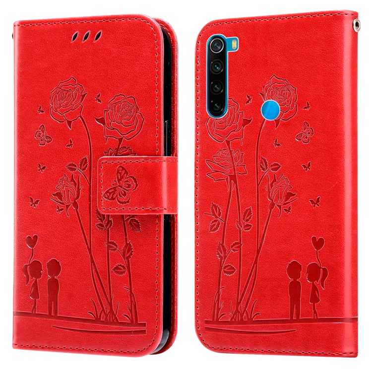 

For Xiaomi Redmi Note 8 2021 Embossing Rose Couple Leather Phone Case(Red)