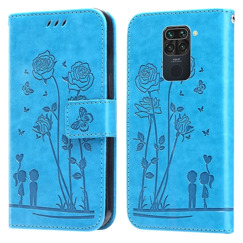 

For Xiaomi Redmi Note 9 / 10X 4G Embossing Rose Couple Leather Phone Case(Blue)