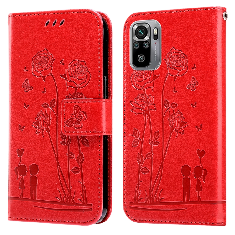 

For Xiaomi Redmi Note 10 4G Embossing Rose Couple Leather Phone Case(Red)