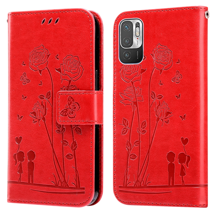 

For Xiaomi Redmi Note 10 5G/Poco M3 Pro Embossing Rose Couple Leather Phone Case(Red)