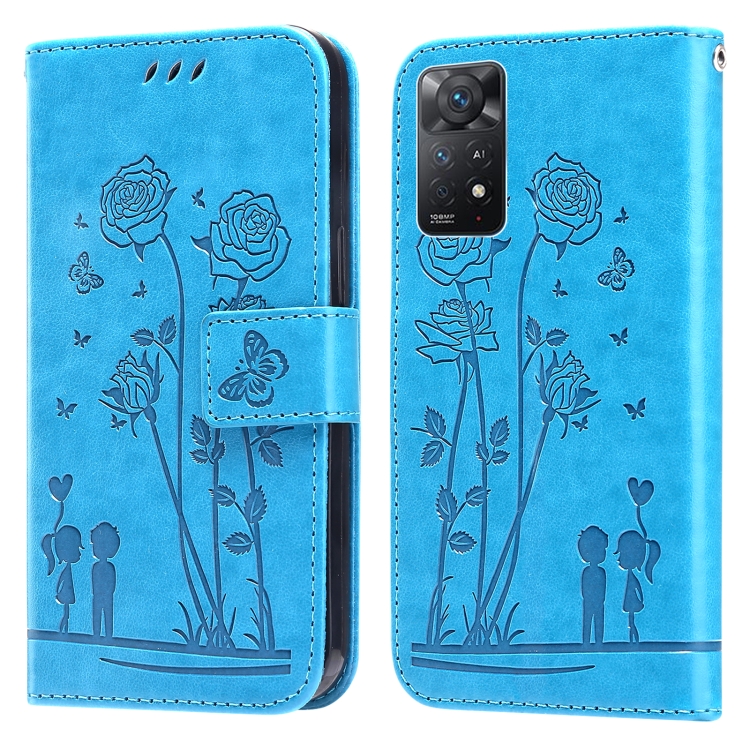 

For Xiaomi Redmi Note 11 Pro 4G&5G Global Embossing Rose Couple Leather Phone Case(Blue)