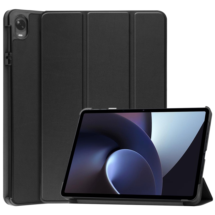 

For OPPO Pad Three-folding Holder Custer Texture Leather Tablet Case(Black)