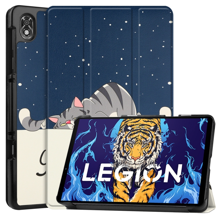 

For Lenovo Legion Y700 Custer Painted TPU Smart Tablet Leather Case(Lazy Cat)