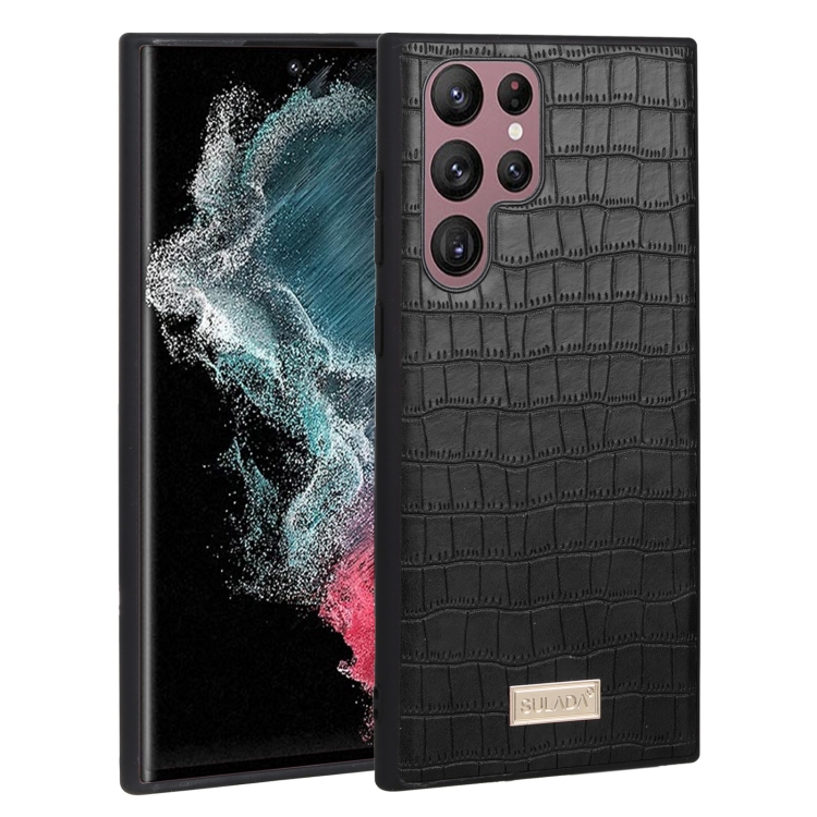 

For Samsung Galaxy S22 Ultra 5G SULADA Shockproof TPU + Handmade Leather Phone Case(Black)